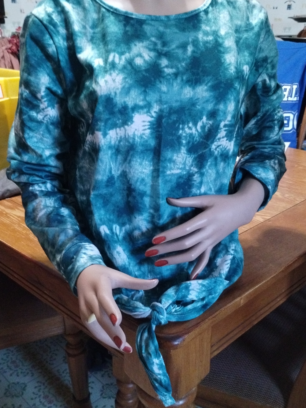 Bobbie Brooks Teal Tie-Dye Long Sleeve Tie Front Top.  I Have Multiple Sizes!